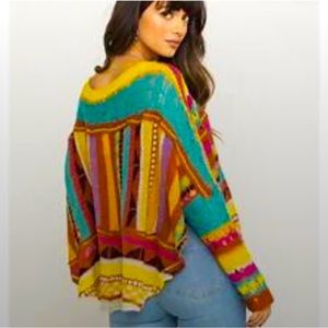 Free People December Skies Combo Wool Alpaca Boho Sweater Poncho Fall/Autumn